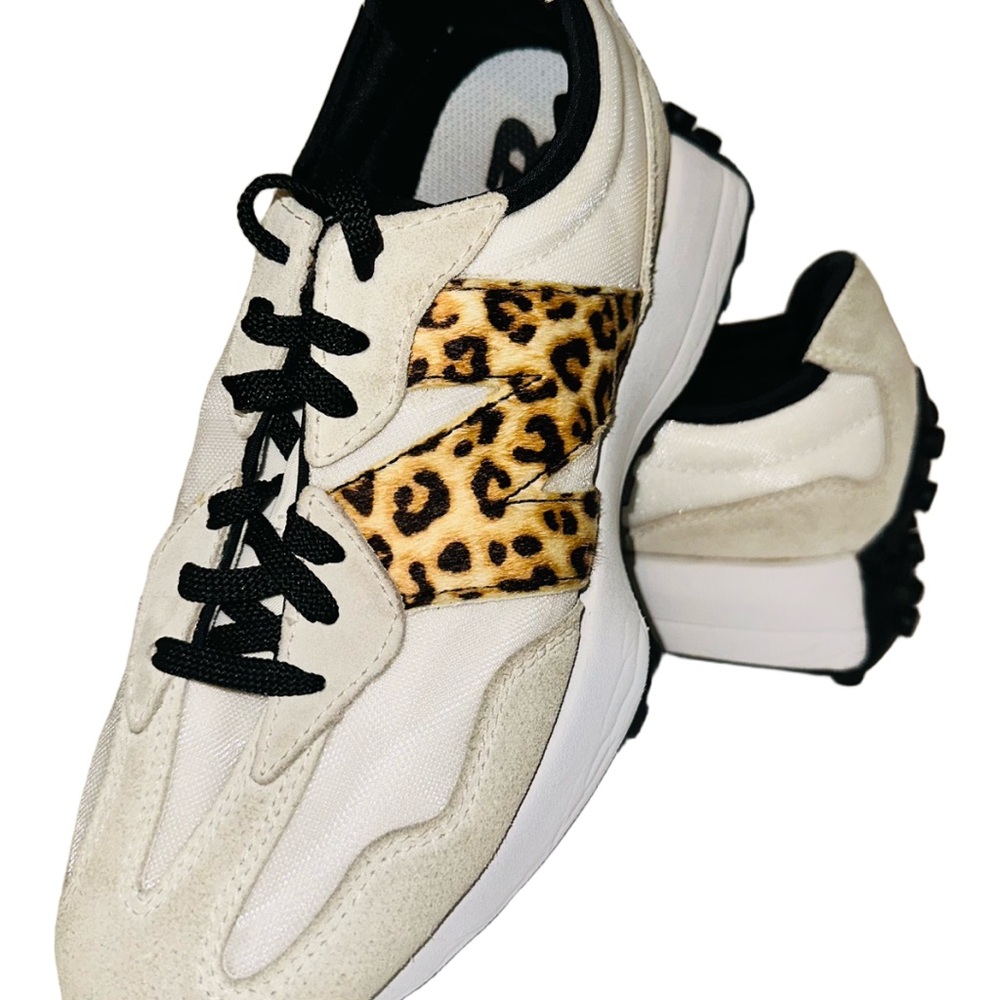 New Balance 327 Cream and Leopard Sneakers